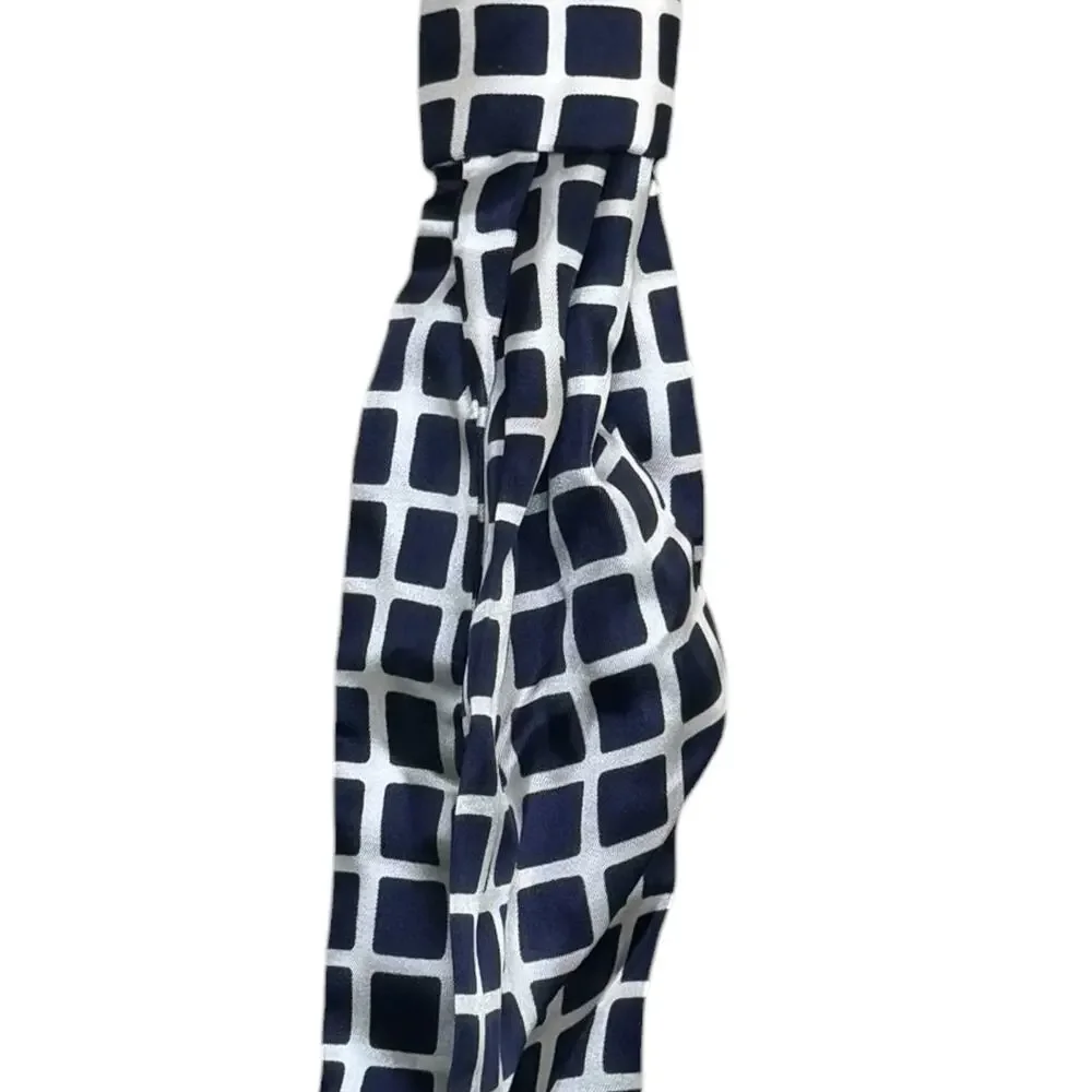 Vintage 100% All Silk Ashear Made in Italy Blue White Window Pane Neck Scarf